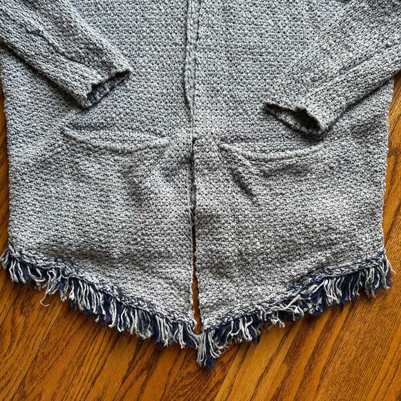 Free People Love Me Tender Cardigan Sweater Hooded Knit Fringe Blue Small - Picture 3 of 12